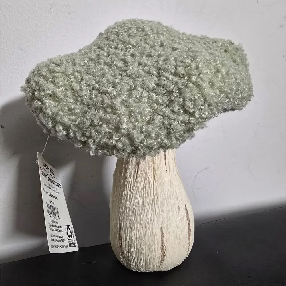 Lot of 2 Easter Spring Summer Fall Green Sherpa Mushrooms Tabletop Decor, 6